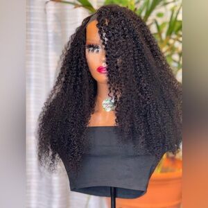 Human hair v-part kinky curly wig